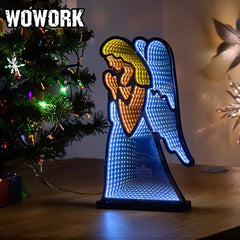 WOWORK wholesale Fashion neon tube freestanding Psychedelic Art 3d abyss Multi-layer Christmas tree sign tunnel mirror Infinity for Xmas decor