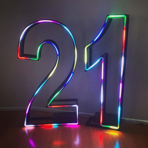 RGB neon sign number "21"