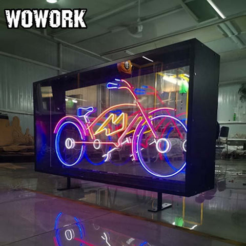 WOWORK Customizable Neon Bicycle Product Display Large Advertising Light Box for Shopping Mall Shop Bicycle Shop Decoration