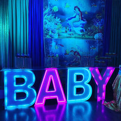 RGB neon marquee letters table baby